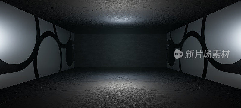 地外停车场地下汽车仓库车库工作室粗糙的现代反射的宇宙飞船隧道走廊展示前卫的未来照明与暗石板灰色的颜色数字平台背景壁纸外星人未来概念3D Rend